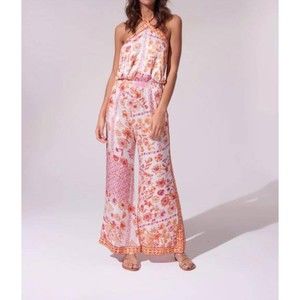 Poupette St. Barth Pink & Orange Floral Halter Jumpsuit
